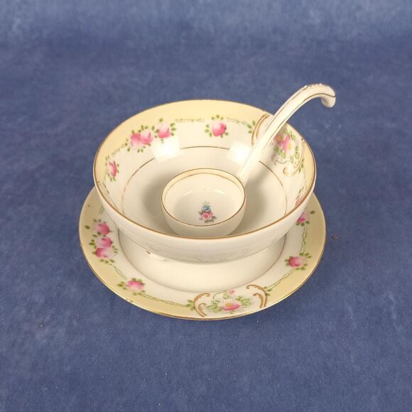 Noritake Hand Painted Soup Set Sauce Bowl Condiment Bowl With Ladle And Saucer - Picture 1 of 10